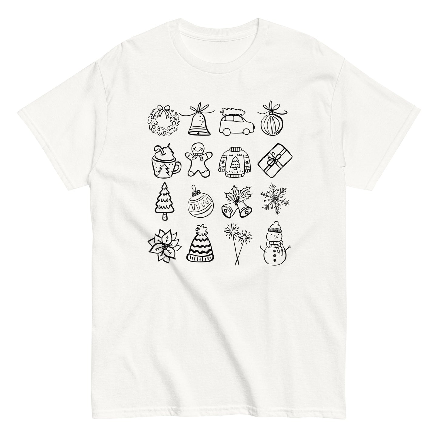 Unisex Christmas doodle t-shirt - cozy holiday tee perfect for festive gatherings and Christmas gifts - trendy seasonal apparel available in multiple colors