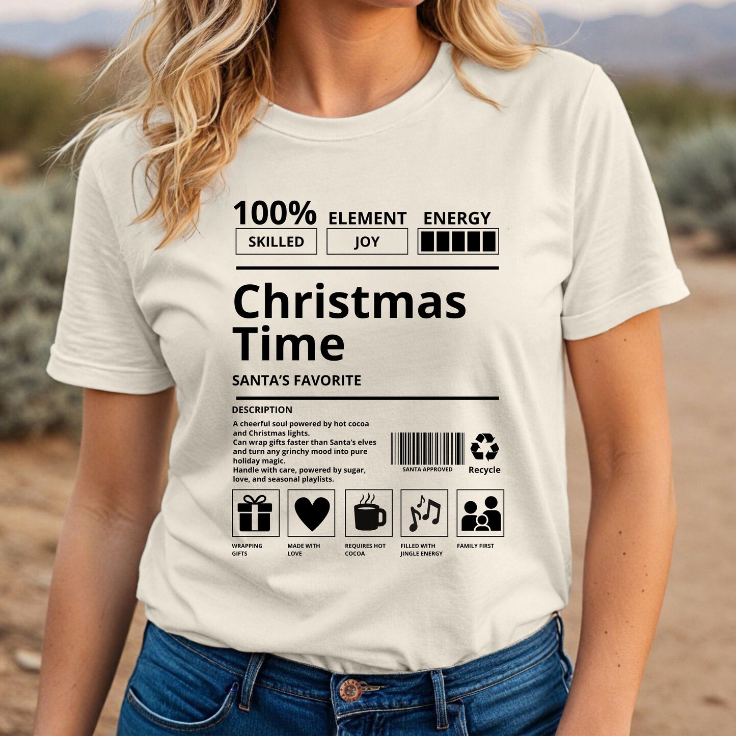 Christmas Time Santa's Favorite holiday tee on woman - lifestyle photo