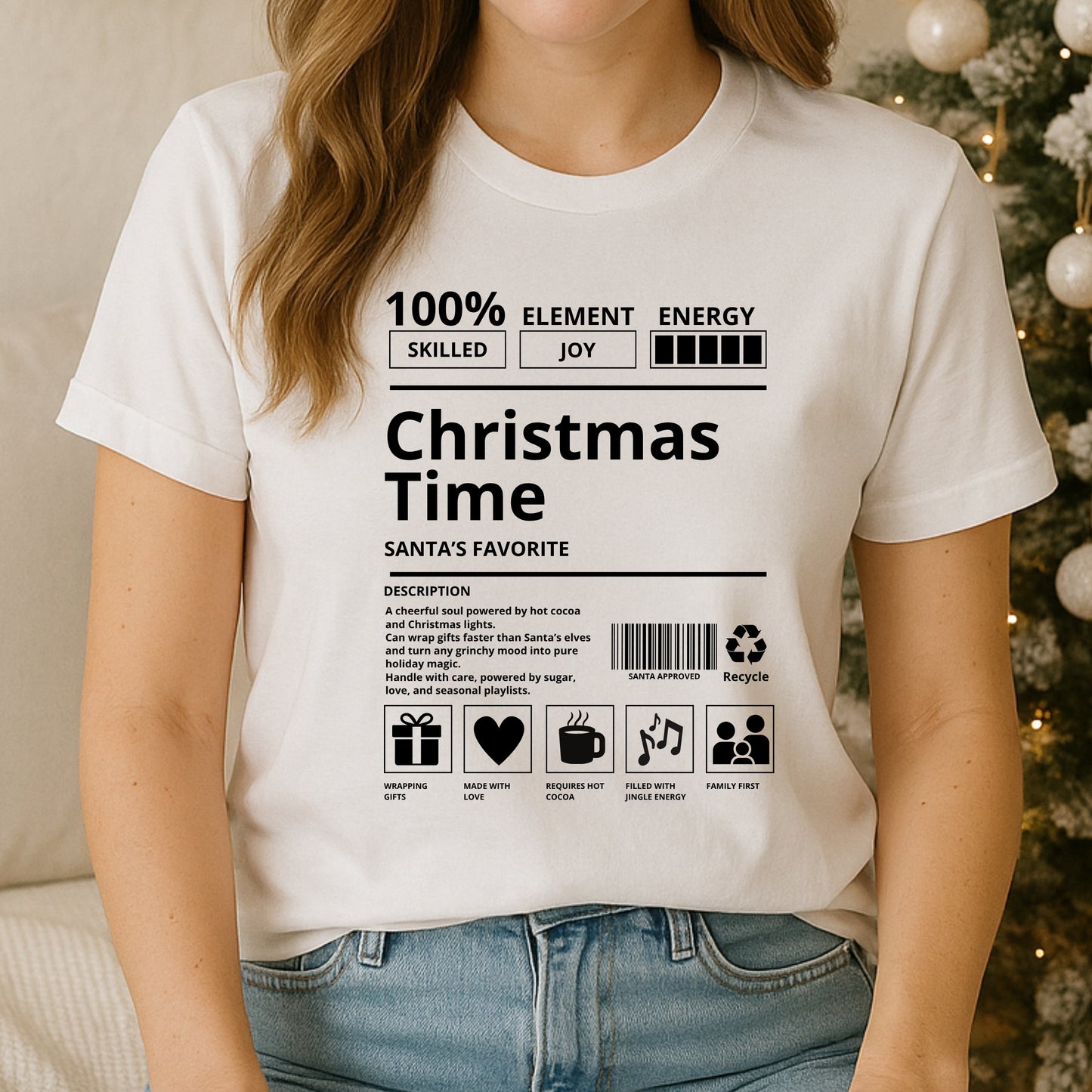 Christmas Time Santa's Favorite unisex tee - woman wearing festive shirt