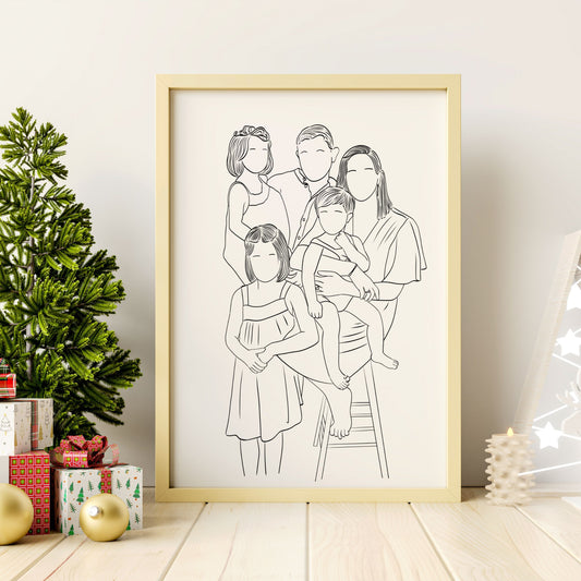 Faceless Family Portrait - Minimalist Line Art
