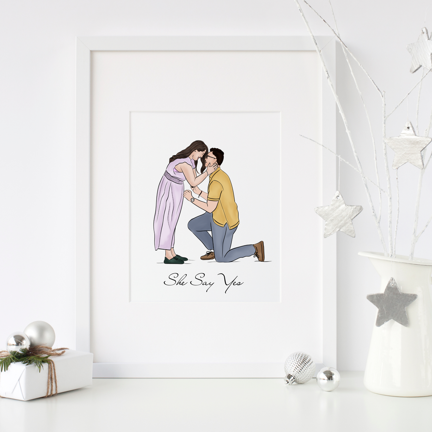 Custom couple illustration,  the perfect romantic gift for weddings, anniversaries, or Christmas. Made from your favorite photo.