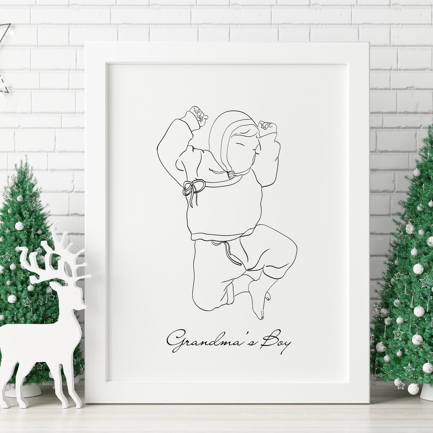 Custom digital family portrait from photo – faceless line art of grandchildren, perfect Christmas or birthday gift for grandparents. Minimalist illustration of grandkids in line art style, personalized digital portrait for grandma or grandpa.