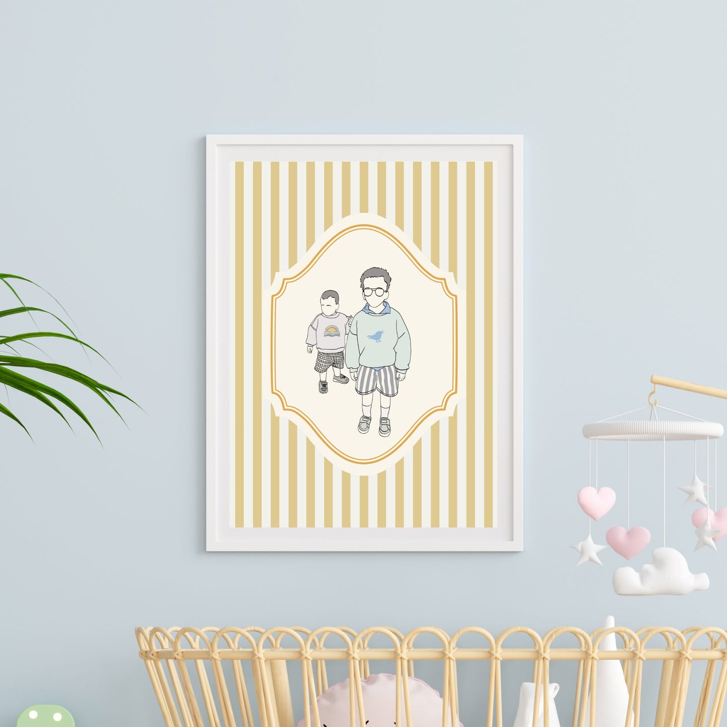 Personalized Christmas portrait art for families, minimalist holiday wall decor.