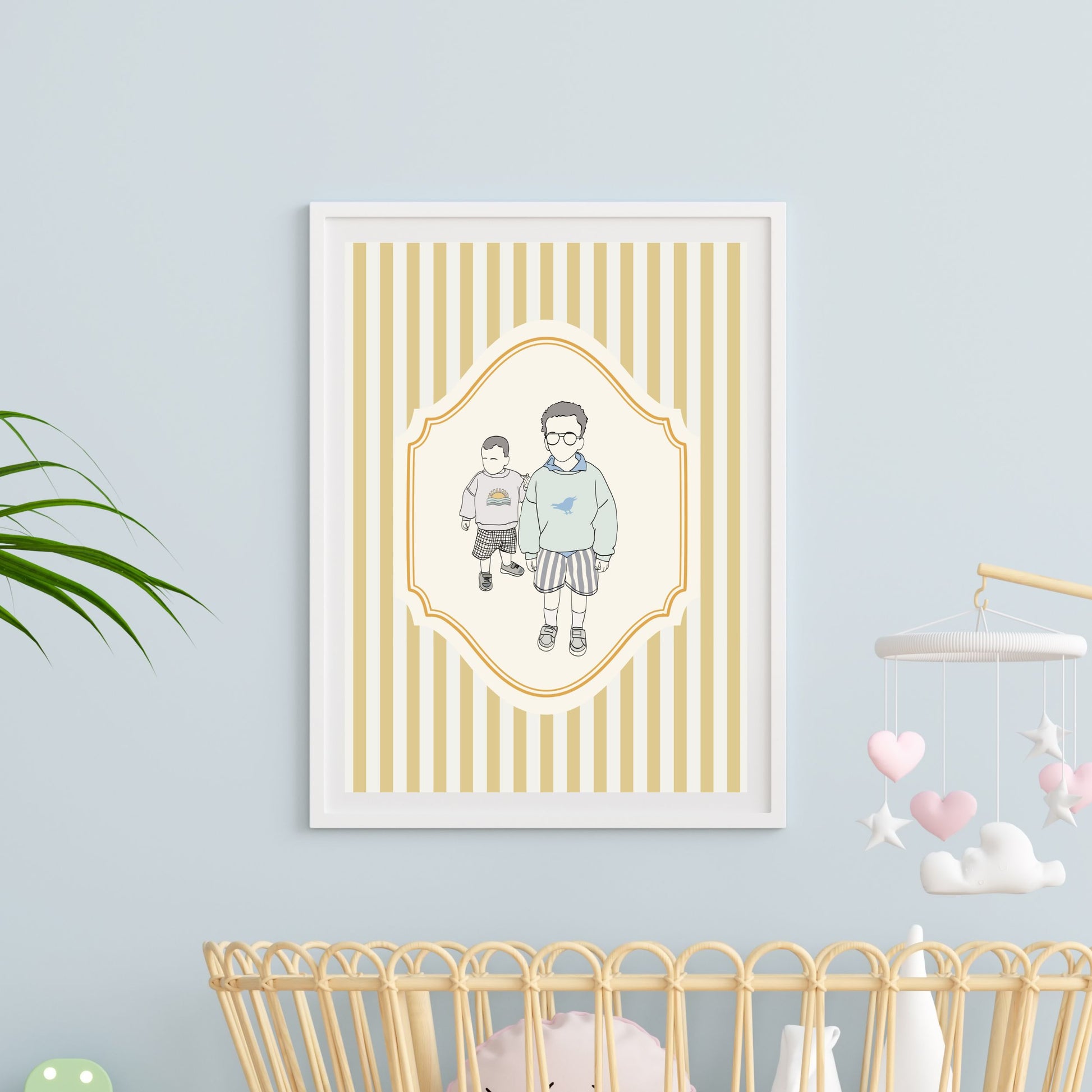 Personalized Christmas portrait art for families, minimalist holiday wall decor.