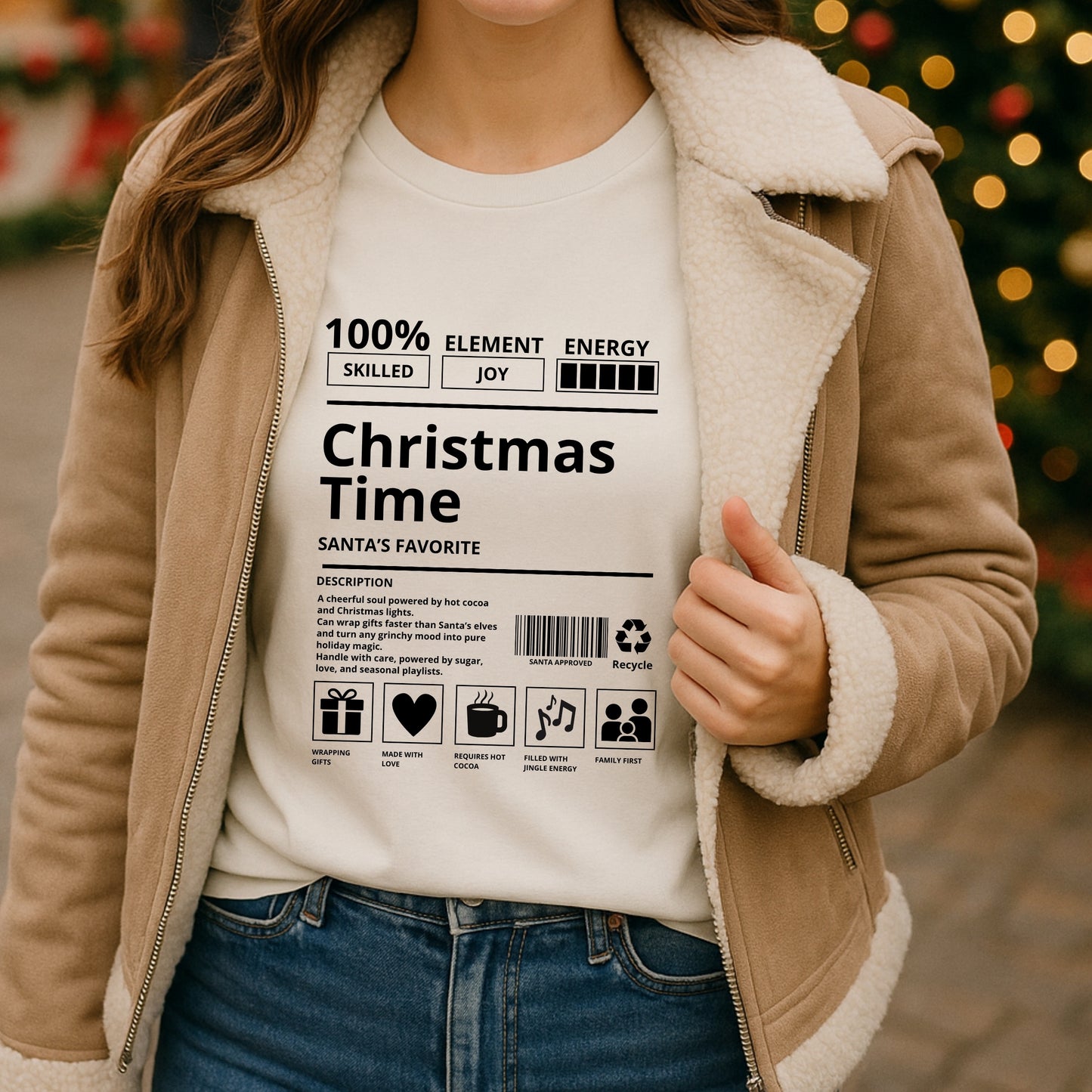 Woman modeling Christmas Time Santa's Favorite unisex shirt - casual style