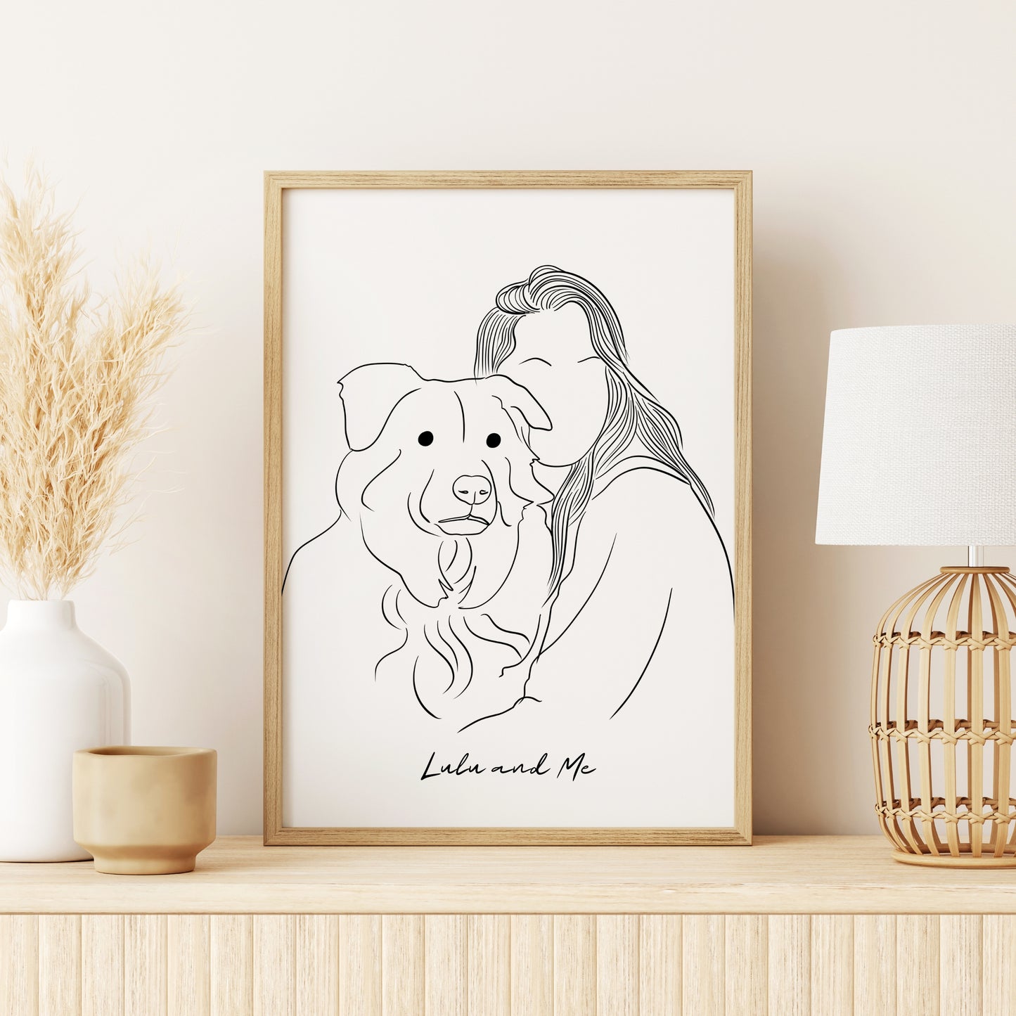 Custom minimalist dog portrait with family, personalized pet illustration Christmas gift for dog lovers