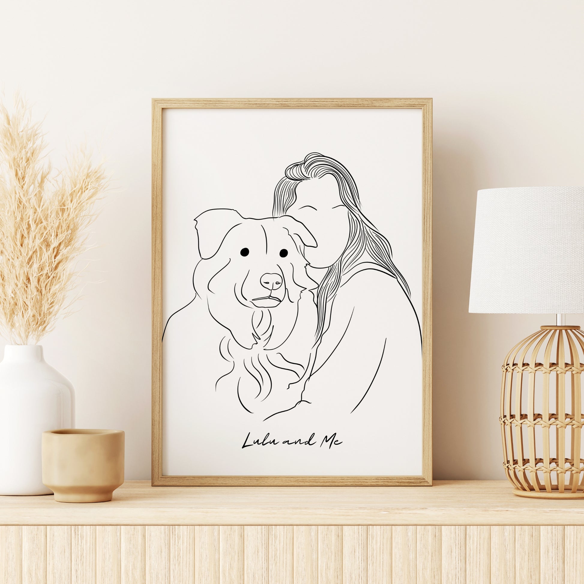 Custom minimalist dog portrait with family, personalized pet illustration Christmas gift for dog lovers