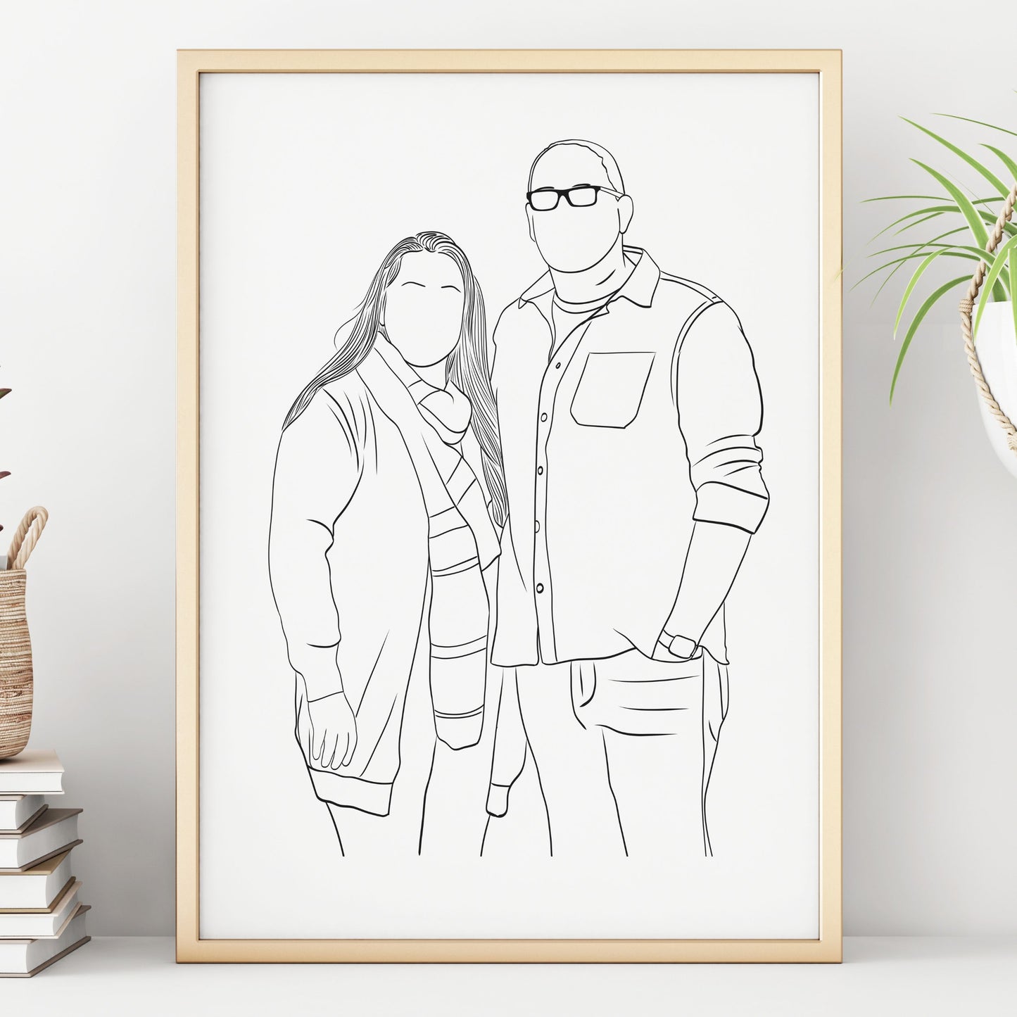 Faceless couple portrait, personalized minimalist illustration created from your photo. A modern digital artwork, perfect as a wedding, anniversary, or Valentine’s Day gift.