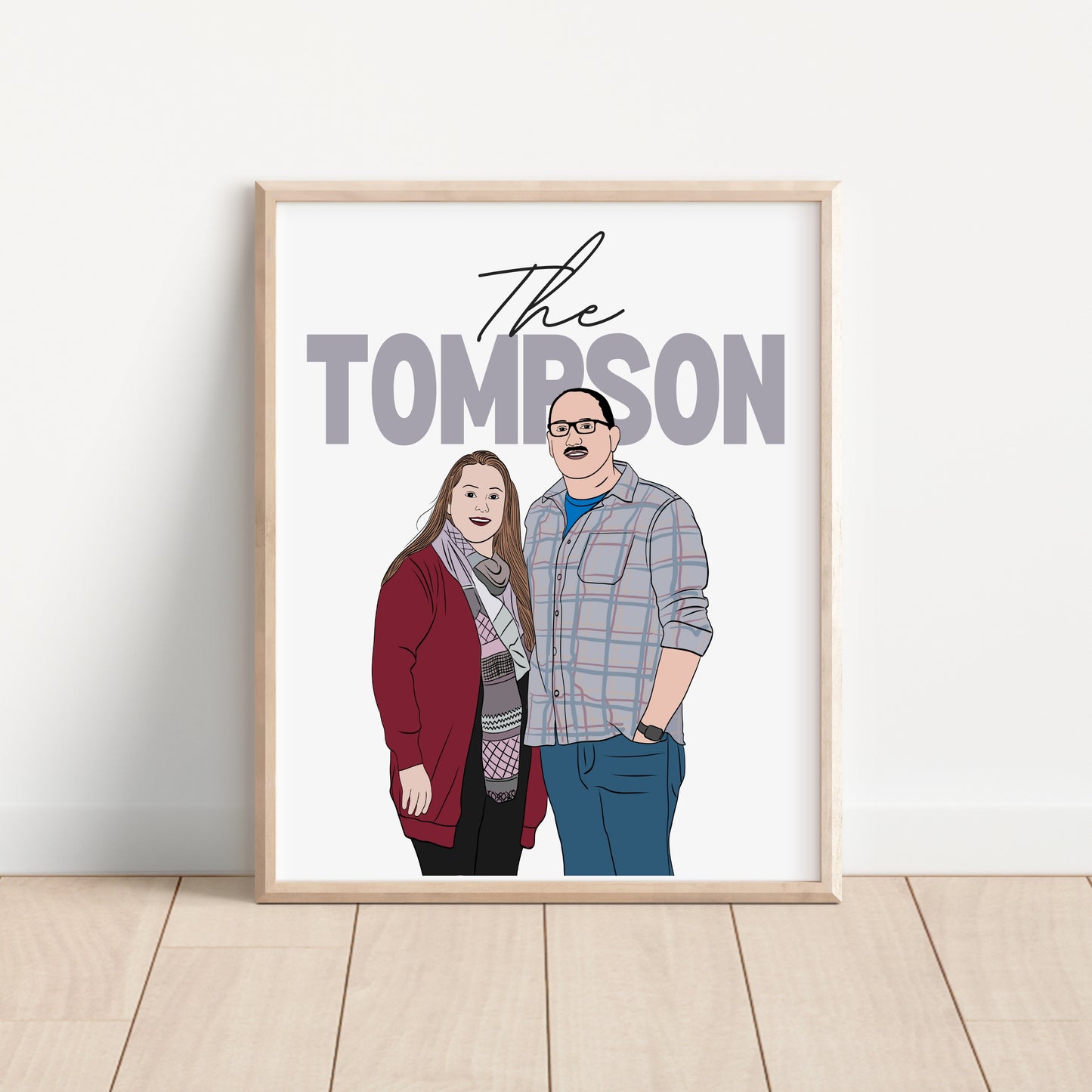 Custom full-color portrait with personalized text, Christmas gift idea for family or couple.