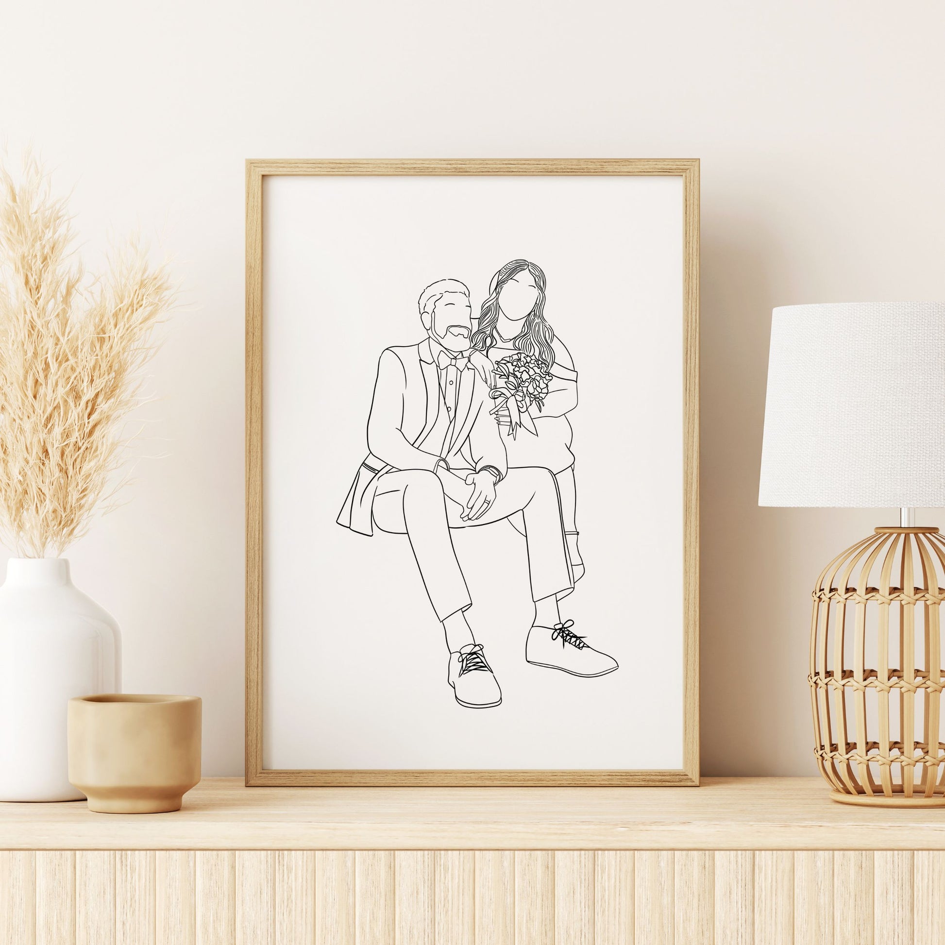 Faceless couple portrait, personalized minimalist illustration created from your photo. A modern digital artwork, perfect as a wedding, anniversary, or Valentine’s Day gift.