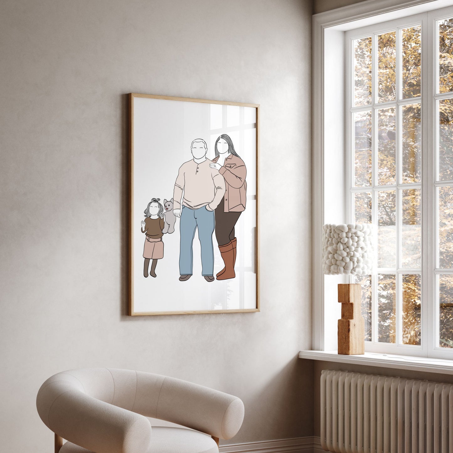 Custom minimalist family portrait illustration, digital wall art created from a photo, personalized Christmas gift for parents, couples, and kids.