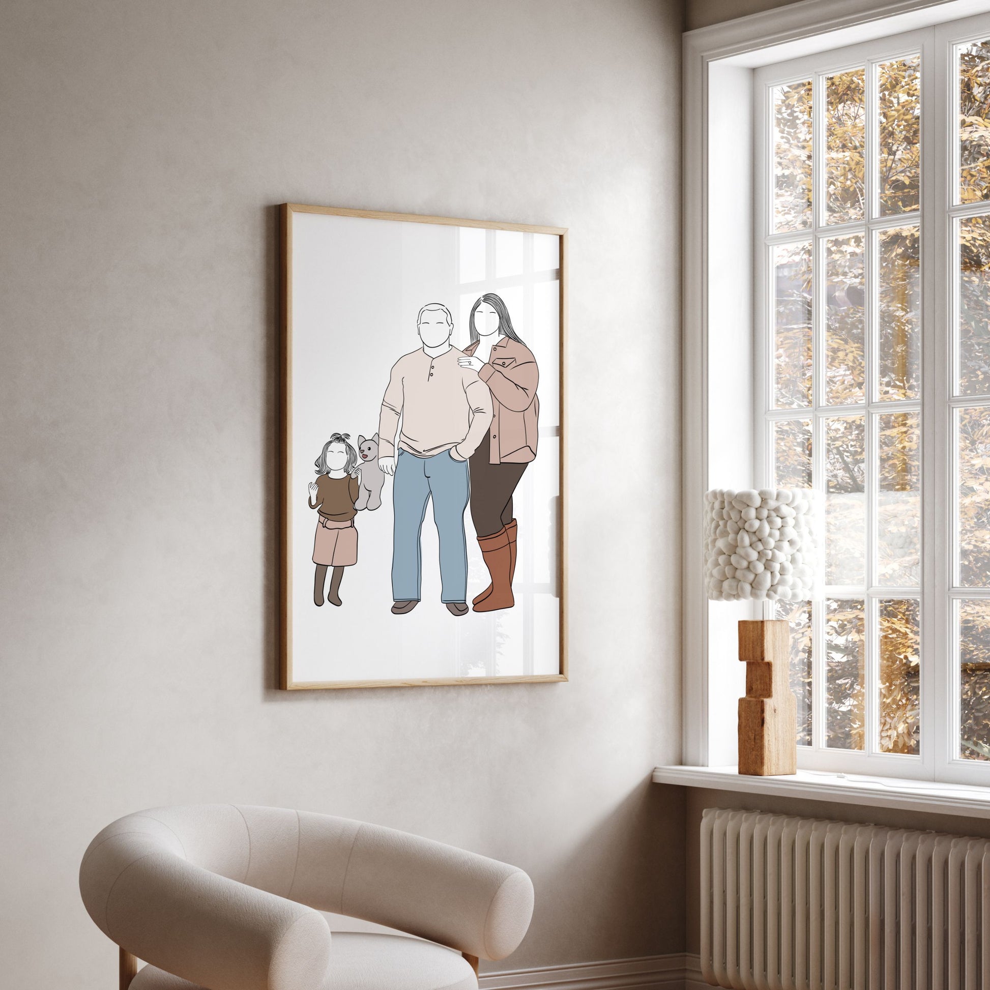Custom minimalist family portrait illustration, digital wall art created from a photo, personalized Christmas gift for parents, couples, and kids.