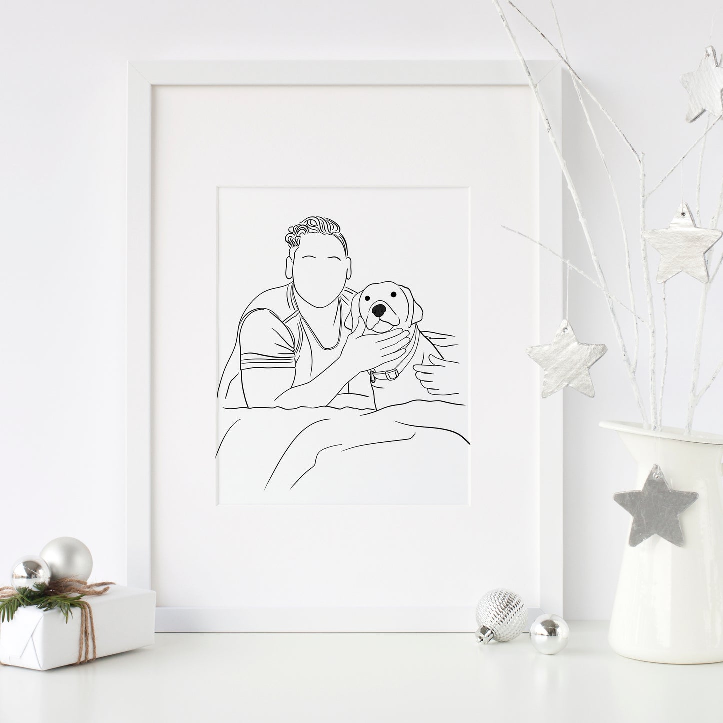 Custom minimalist dog portrait with family, personalized pet illustration Christmas gift for dog lovers