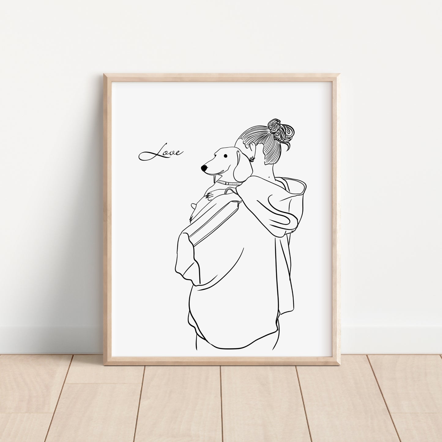 Custom minimalist dog portrait with family, personalized pet illustration Christmas gift for dog lovers