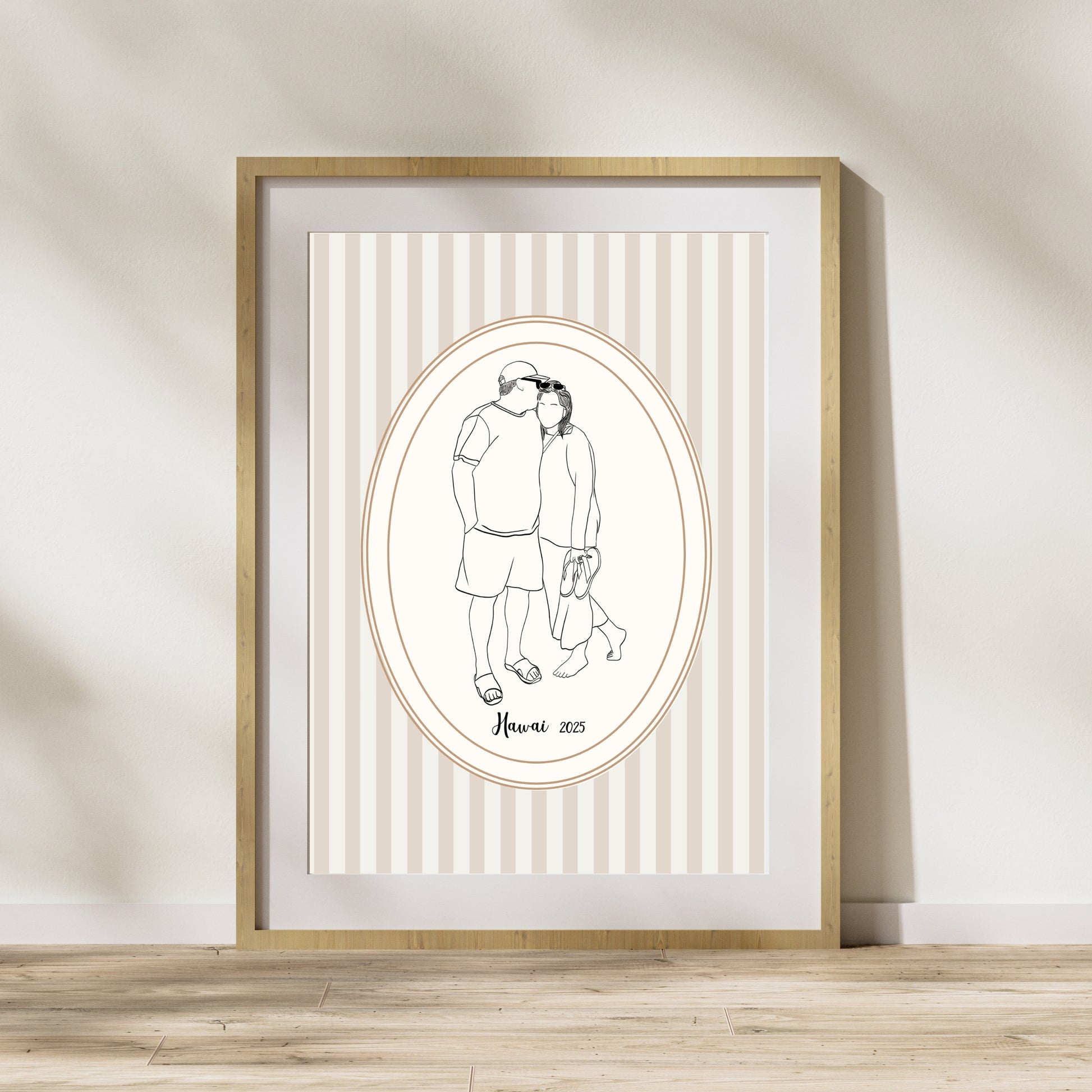 Custom couple portrait in retro color palette, modern minimalist gift idea