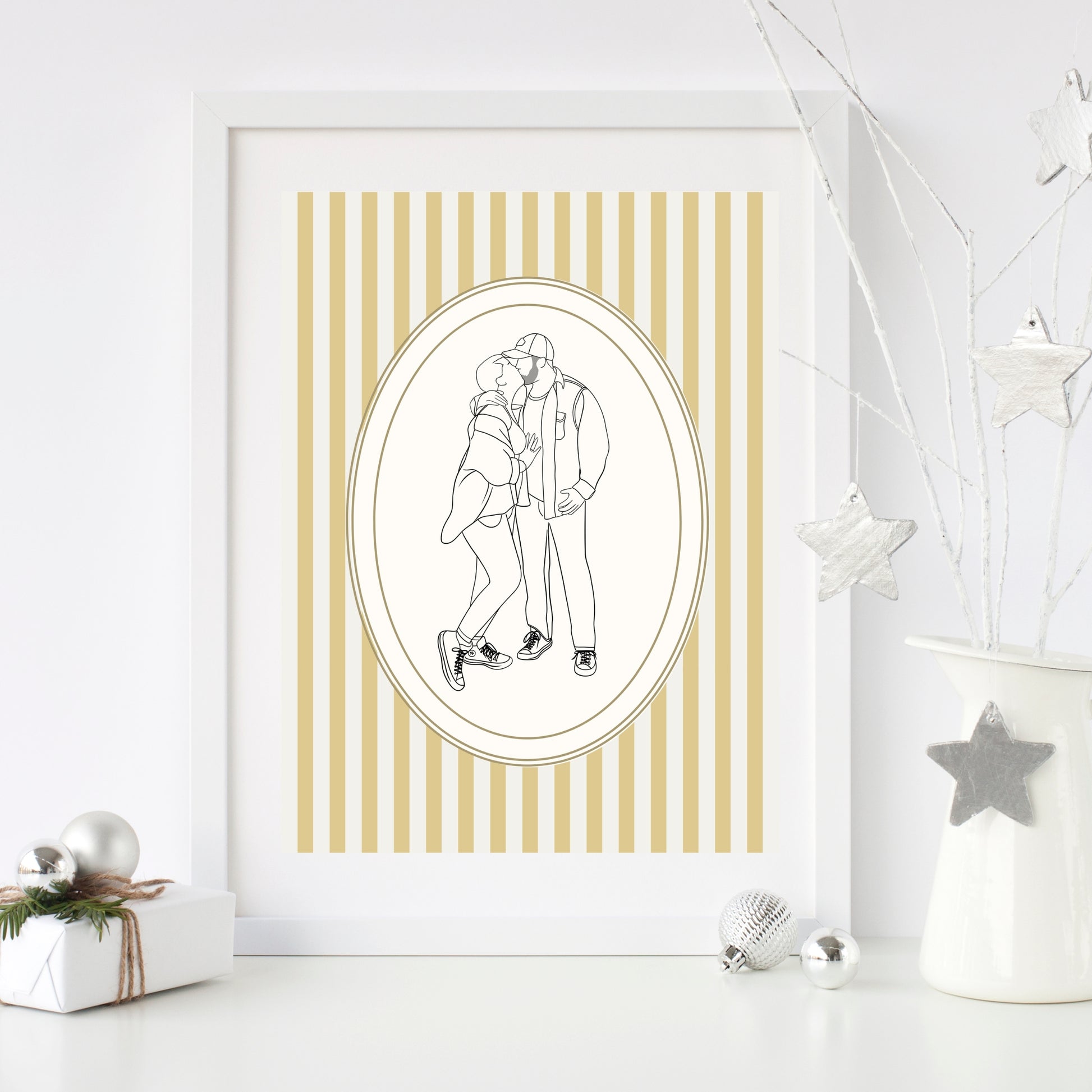 Custom couple portrait in retro color palette, modern minimalist gift idea