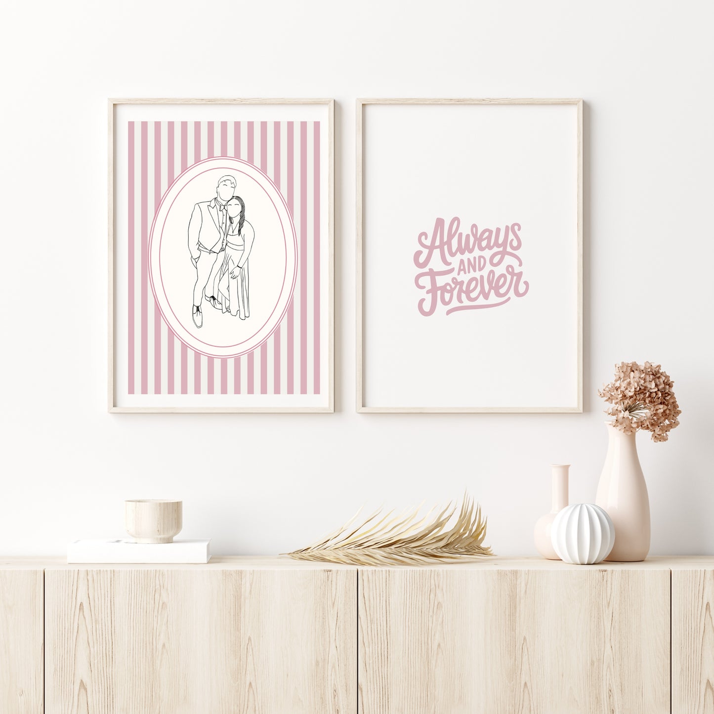 Custom couple portrait in retro color palette, modern minimalist gift idea