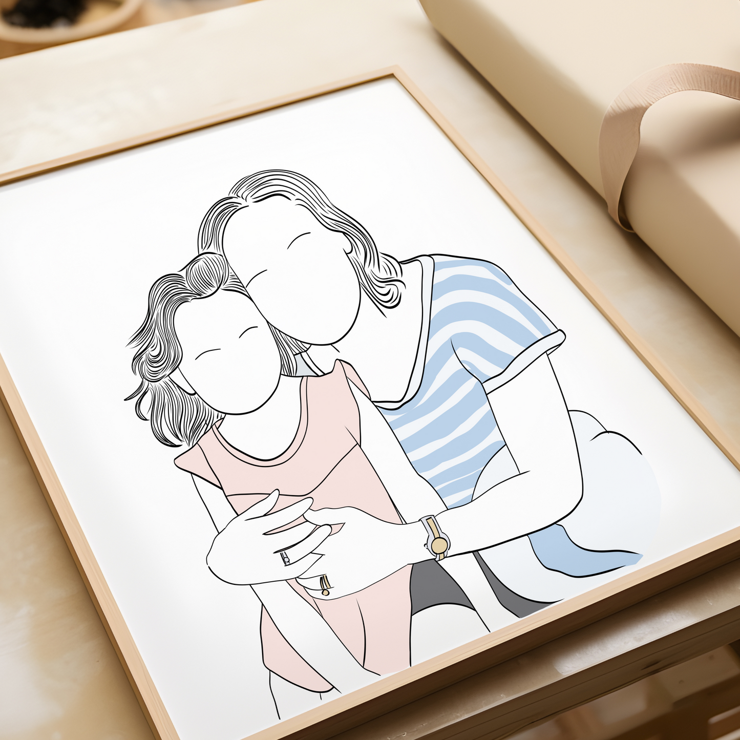 Custom minimalist family portrait illustration, digital wall art created from a photo, personalized Christmas gift for parents, couples, and kids.