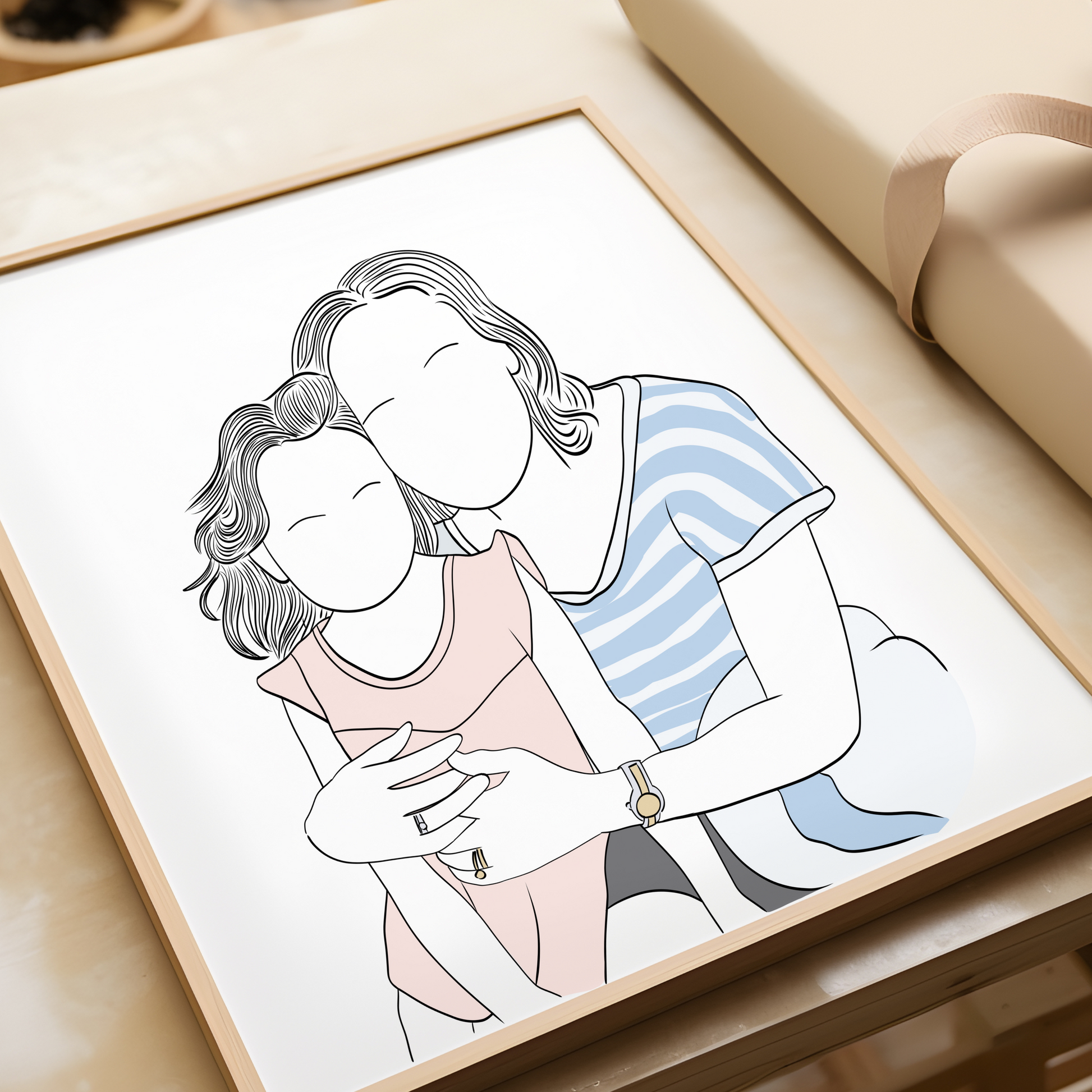 Custom minimalist family portrait illustration, digital wall art created from a photo, personalized Christmas gift for parents, couples, and kids.