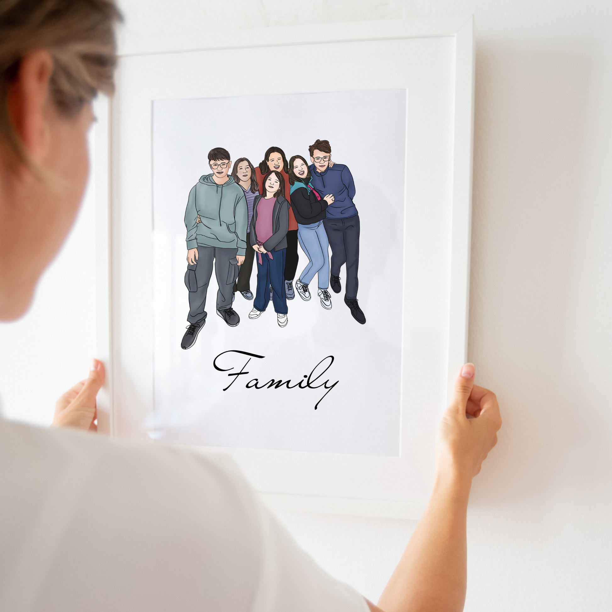 Custom full-color illustrated portrait transforming your photo into a timeless souvenir, a personalized art print for couples, families, or pet lovers. Perfect as a meaningful gift or home decor piece.