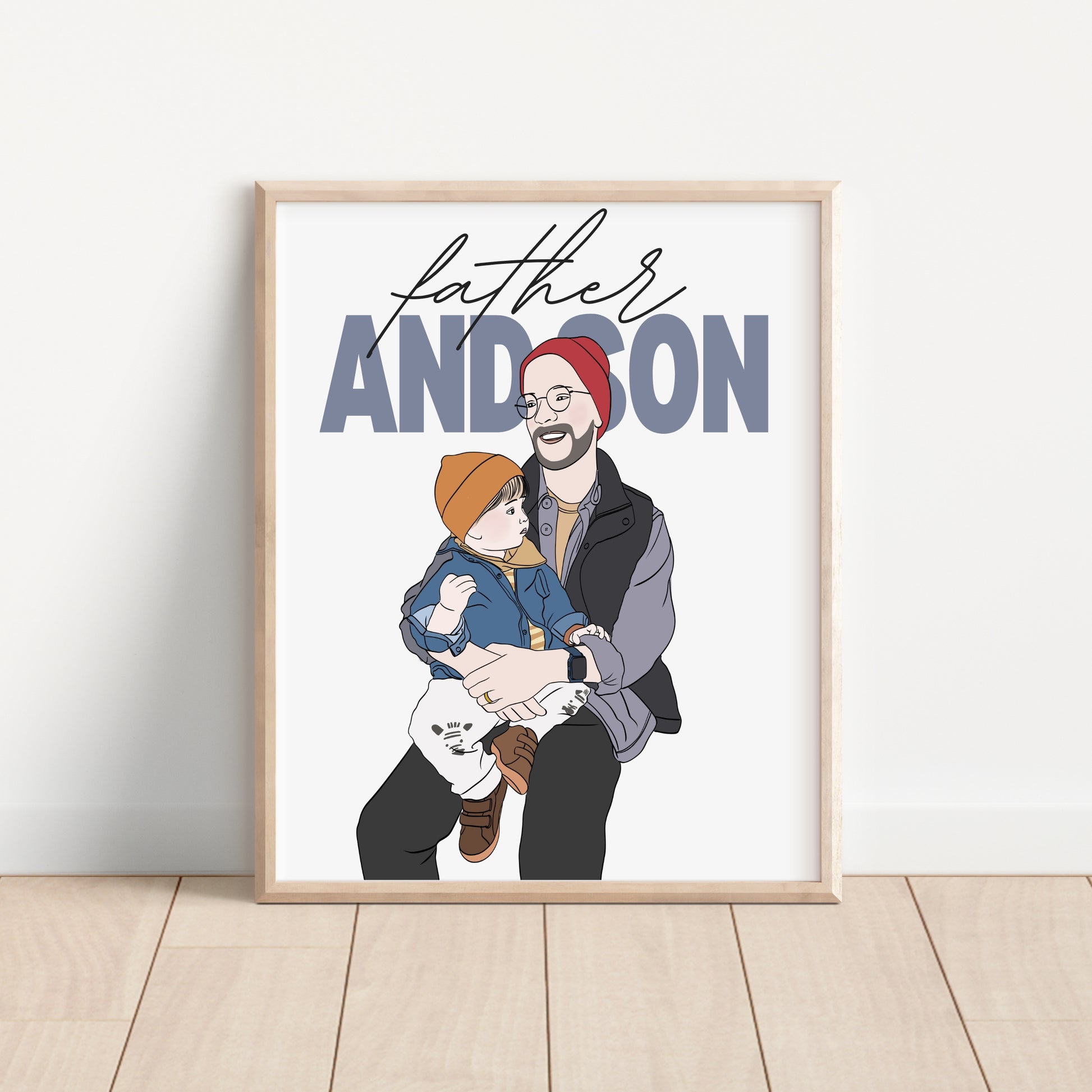 Custom full-color portrait with personalized text, Christmas gift idea for family or couple.
