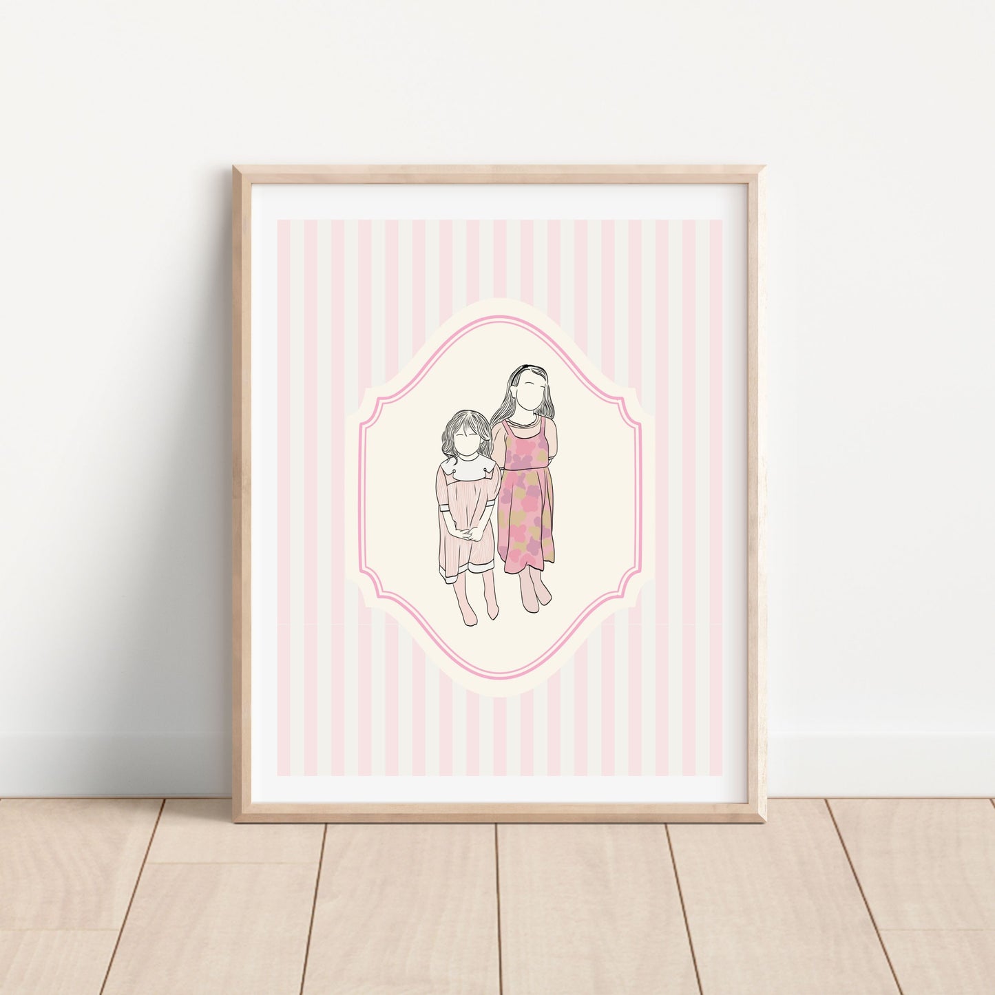 Minimalist family Christmas portrait, personalized illustrated gift for parents and kids.