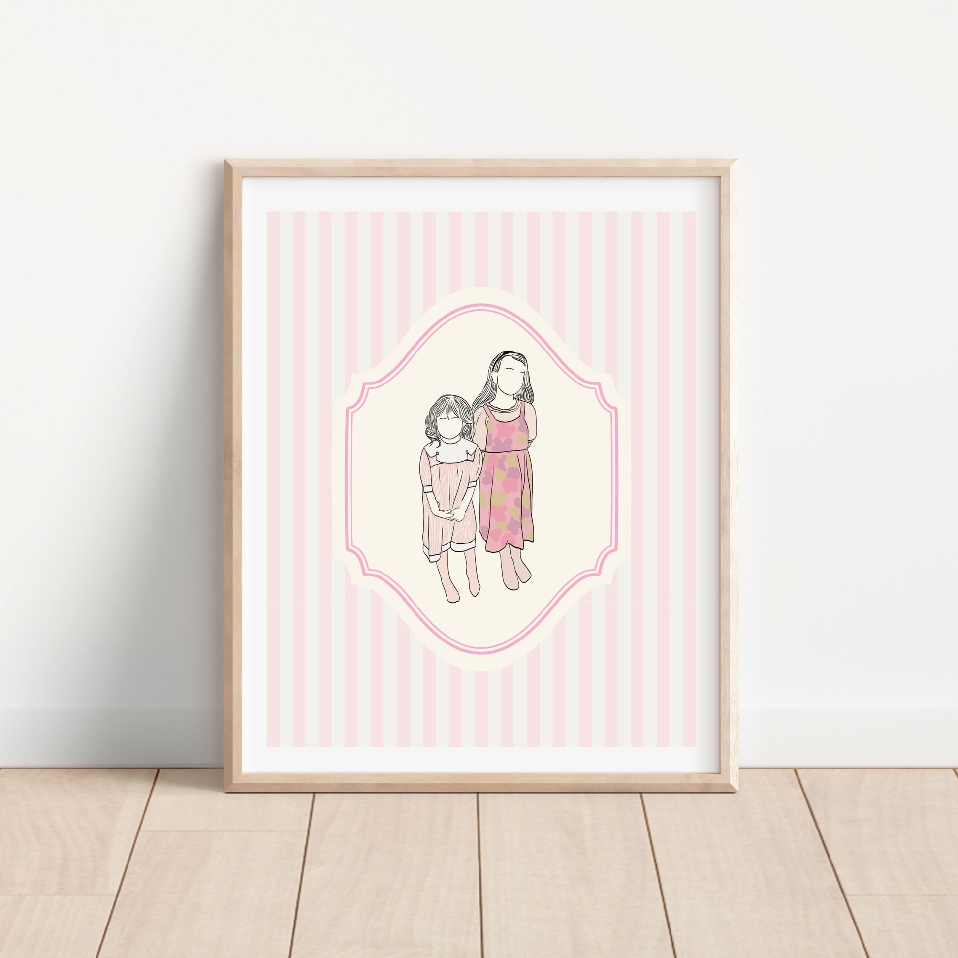 Minimalist family Christmas portrait, personalized illustrated gift for parents and kids.