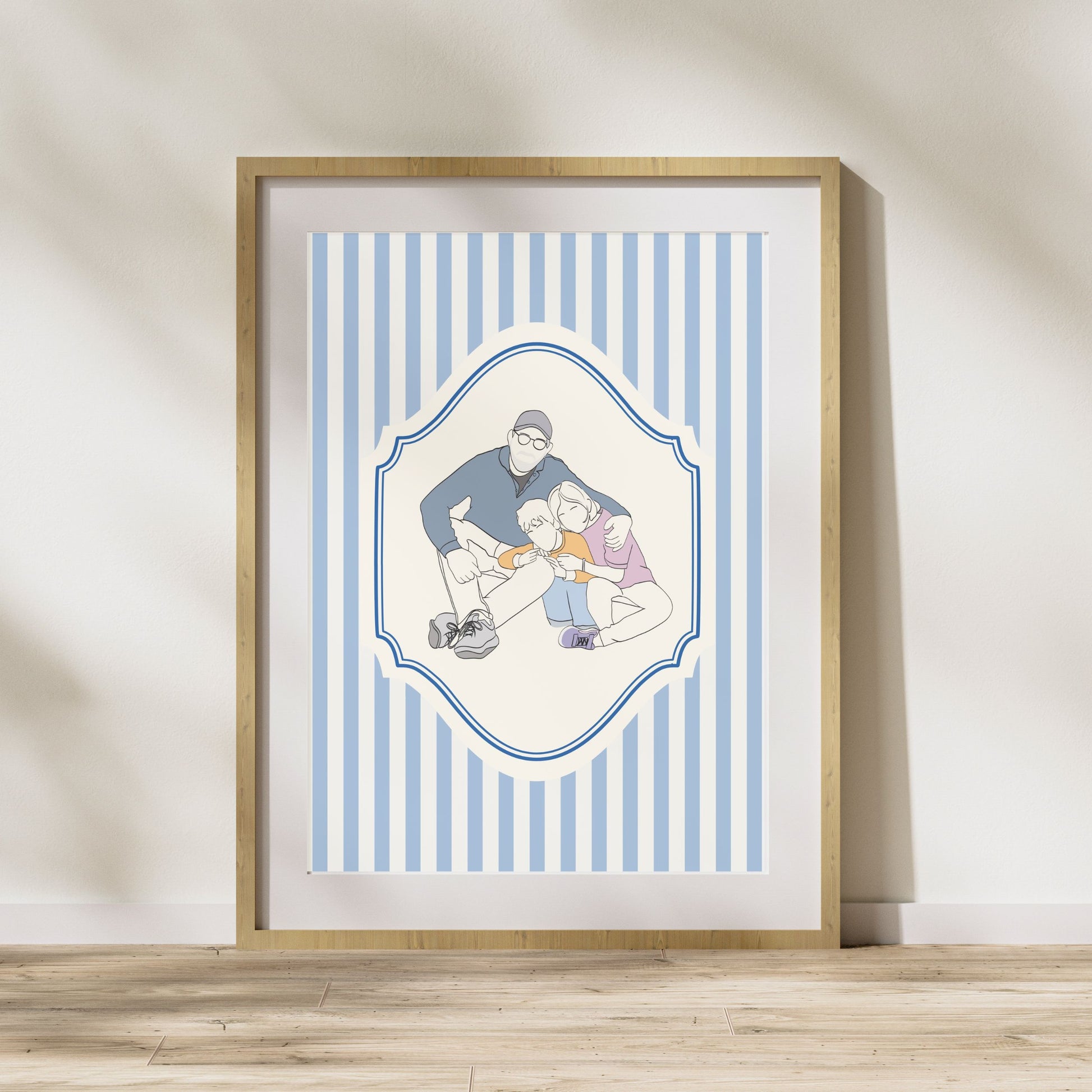 Personalized Christmas portrait art for families, minimalist holiday wall decor.