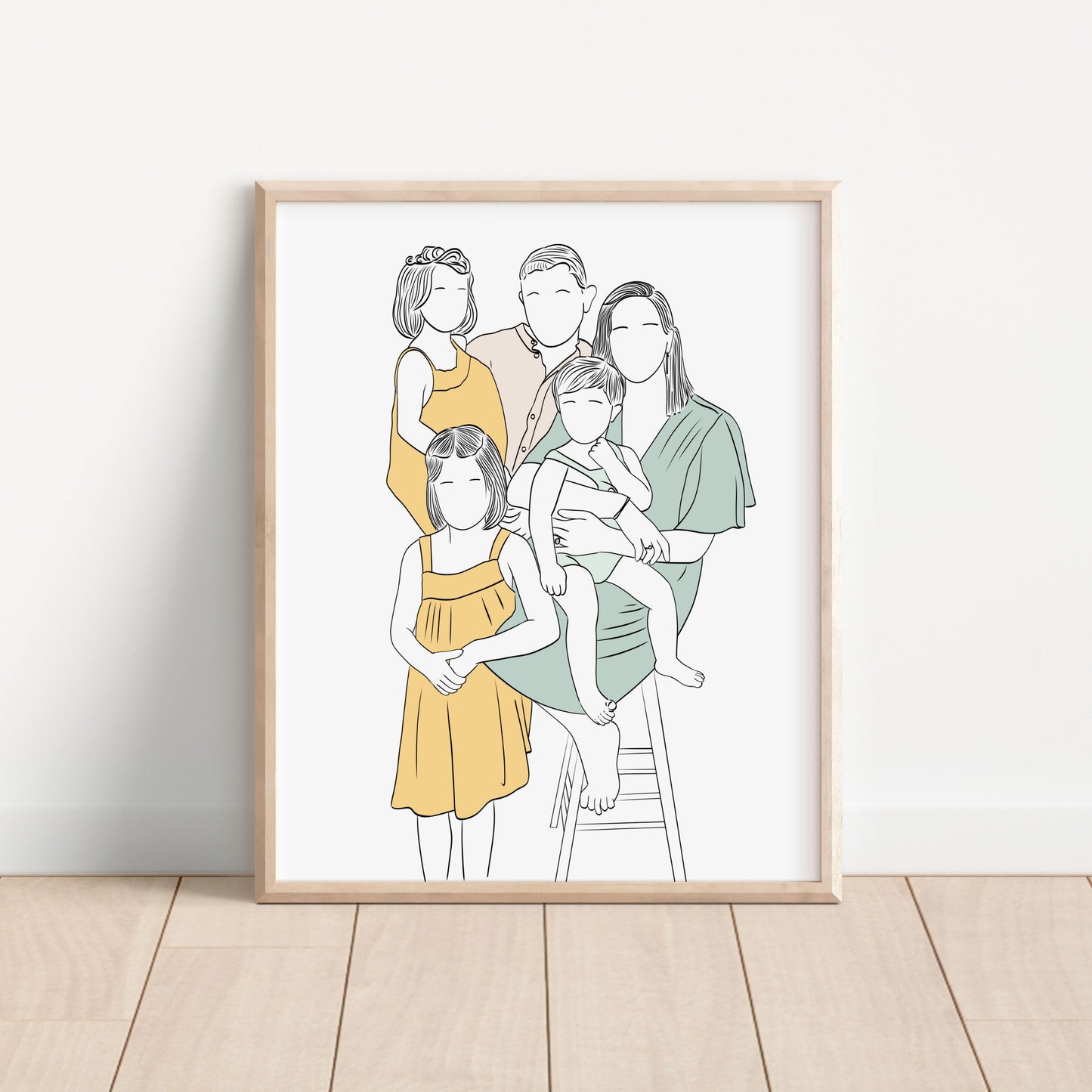 Custom minimalist family portrait illustration, digital wall art created from a photo, personalized Christmas gift for parents, couples, and kids.