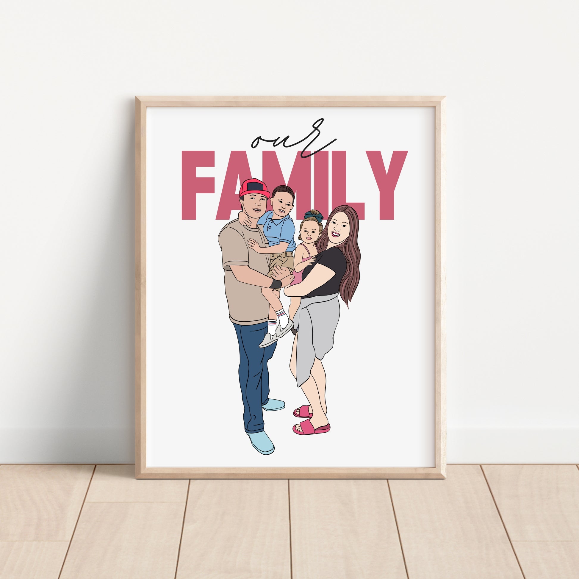 Custom full-color portrait with personalized text, Christmas gift idea for family or couple.