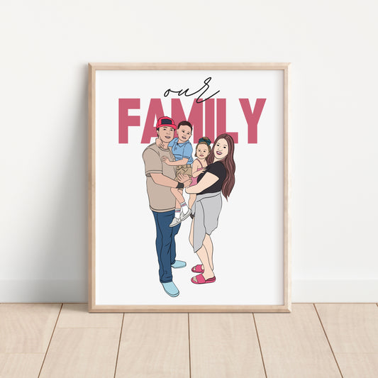 Custom full-color portrait with personalized text, Christmas gift idea for family or couple.