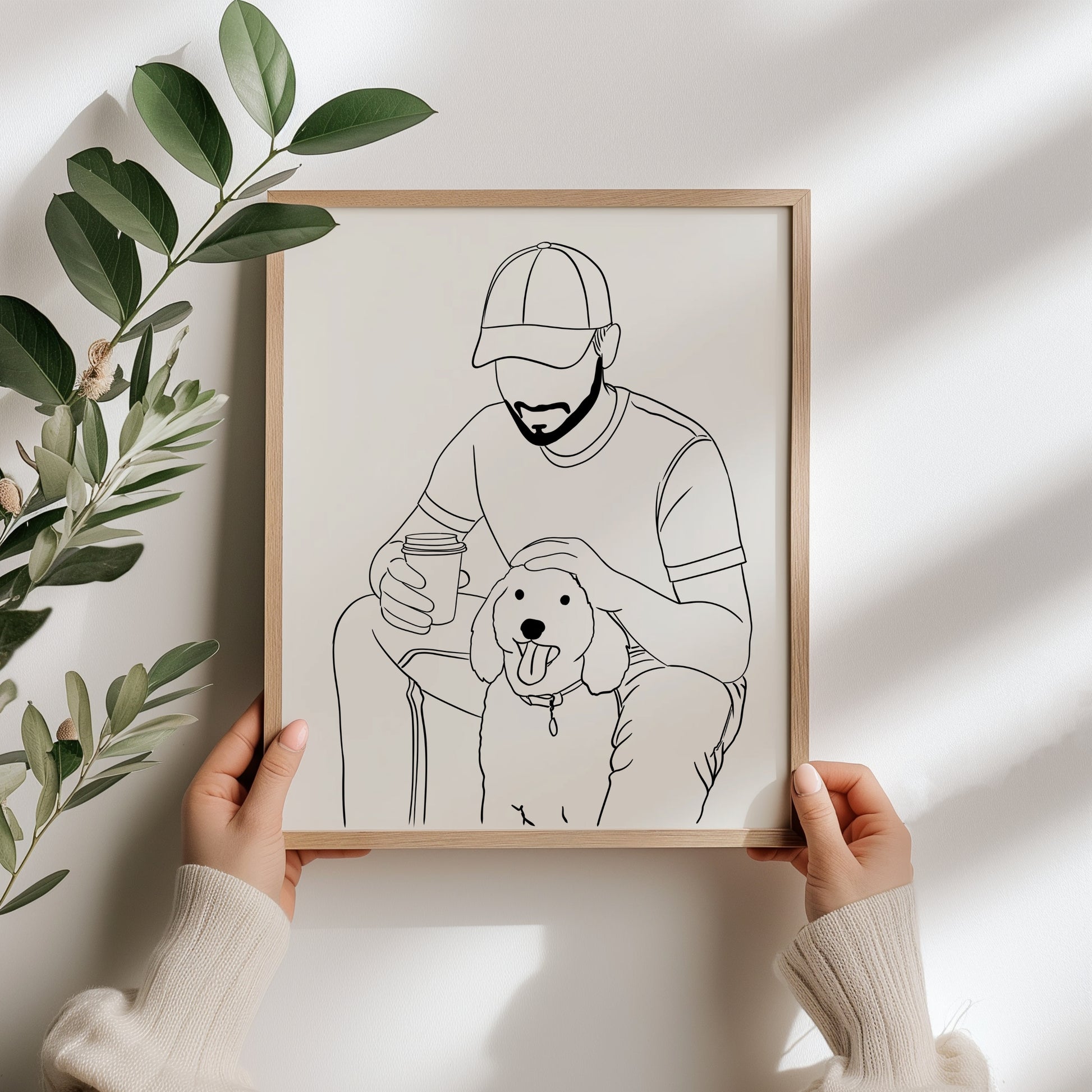 Custom minimalist dog portrait with family, personalized pet illustration Christmas gift for dog lovers