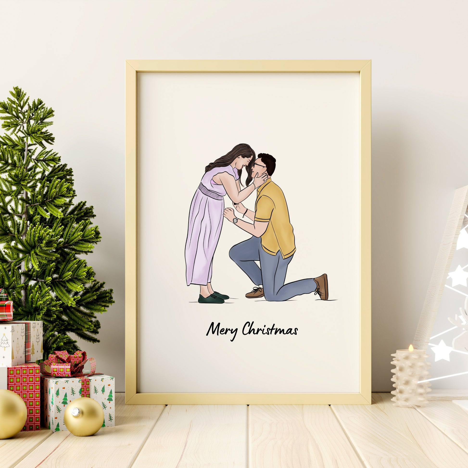 Custom couple illustration,  the perfect romantic gift for weddings, anniversaries, or Christmas. Made from your favorite photo.