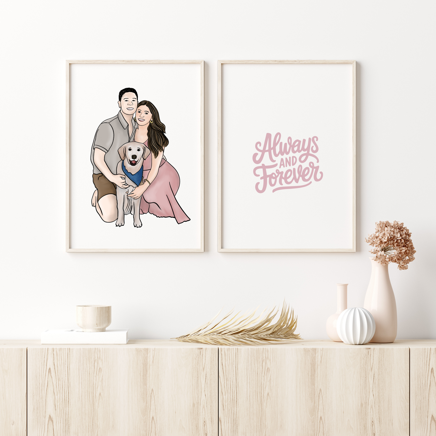 Custom full-color illustrated portrait transforming your photo into a timeless souvenir, a personalized art print for couples, families, or pet lovers. Perfect as a meaningful gift or home decor piece.