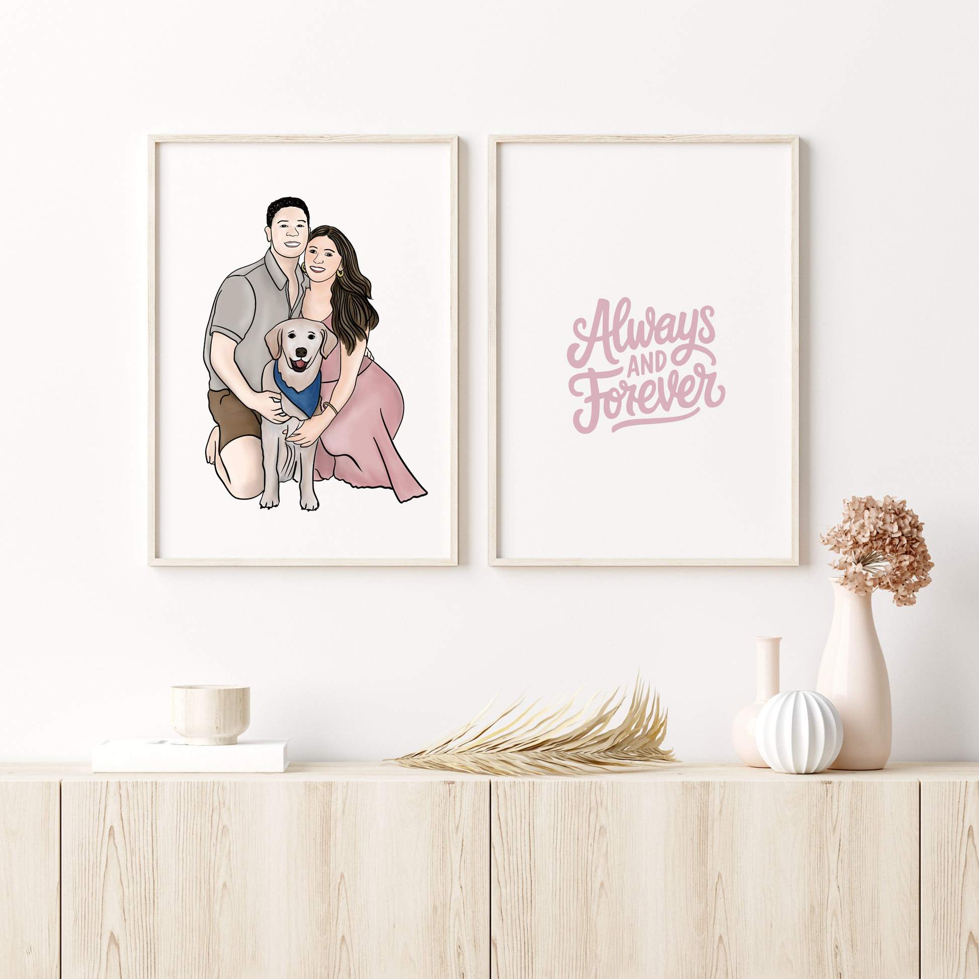 Custom full-color illustrated portrait transforming your photo into a timeless souvenir, a personalized art print for couples, families, or pet lovers. Perfect as a meaningful gift or home decor piece.