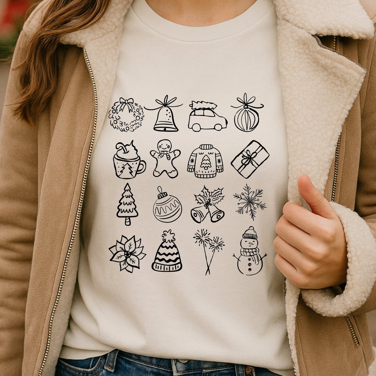 Unisex Christmas doodle t-shirt - cozy holiday tee perfect for festive gatherings and Christmas gifts - trendy seasonal apparel available in multiple colors