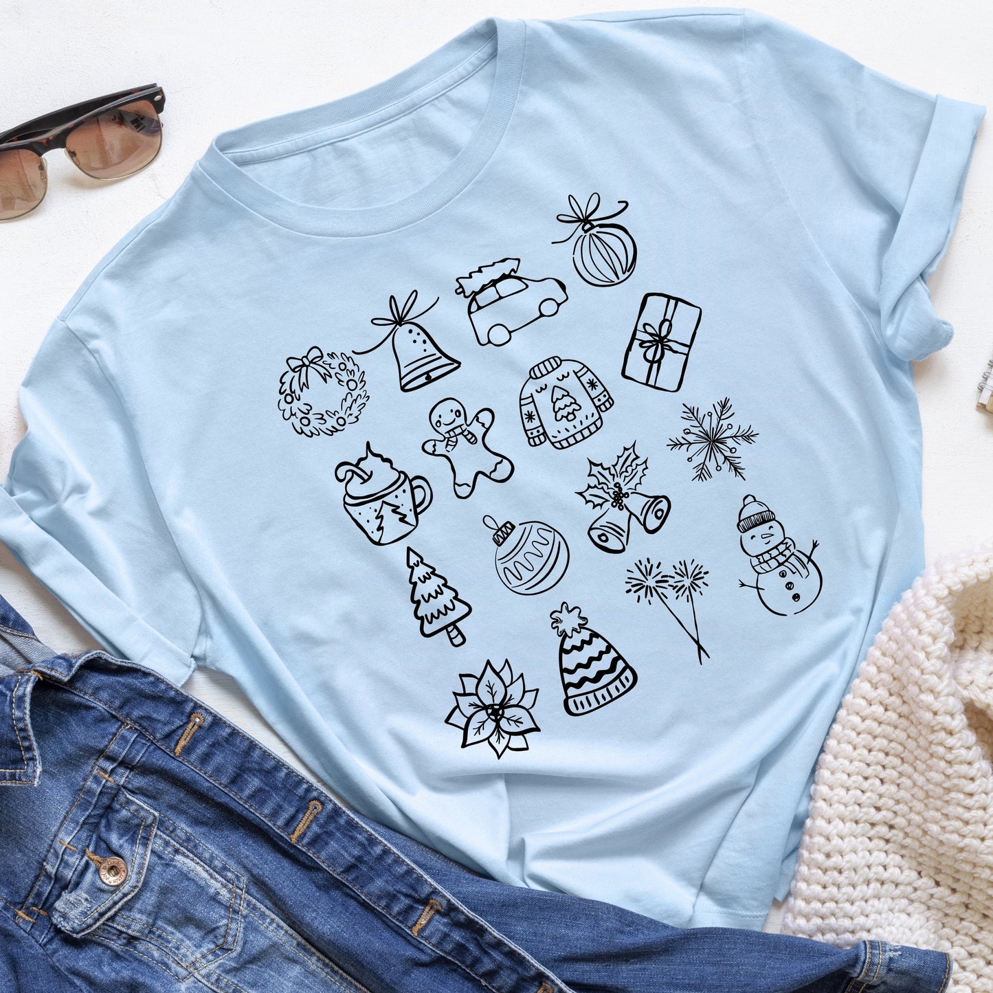 Unisex Christmas doodle t-shirt - cozy holiday tee perfect for festive gatherings and Christmas gifts - trendy seasonal apparel available in multiple colors