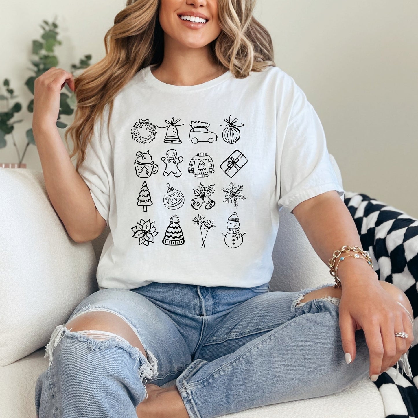 Unisex Christmas doodle t-shirt - cozy holiday tee perfect for festive gatherings and Christmas gifts - trendy seasonal apparel available in multiple colors