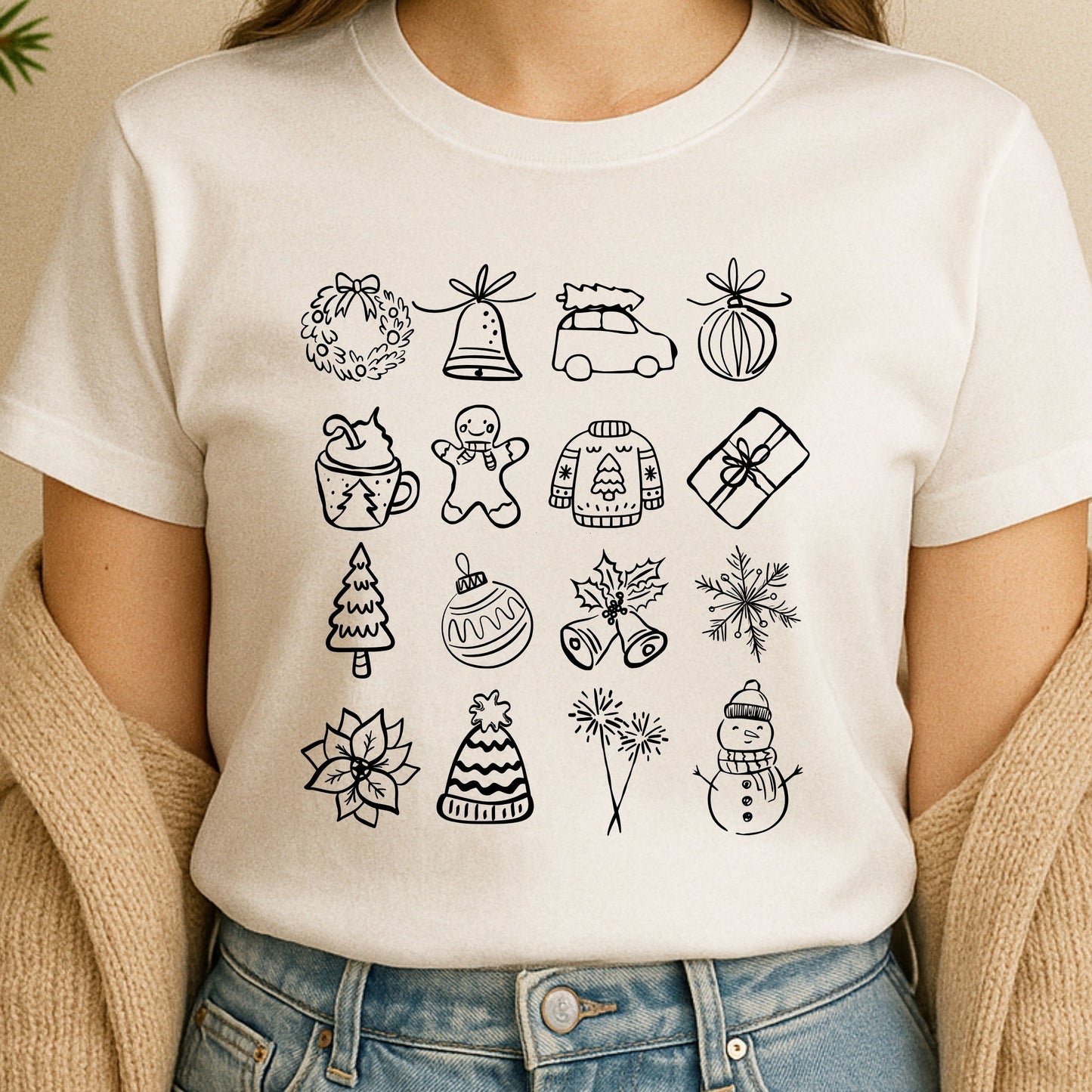 Unisex Christmas doodle t-shirt - cozy holiday tee perfect for festive gatherings and Christmas gifts - trendy seasonal apparel available in multiple colors