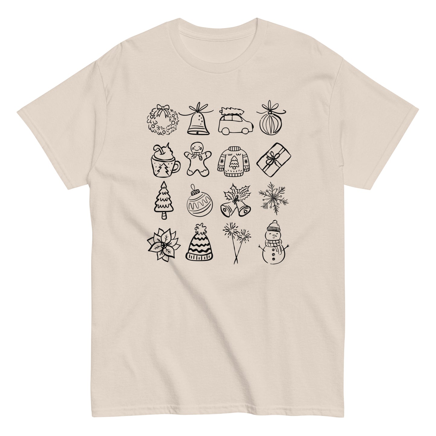 Unisex Christmas doodle t-shirt - cozy holiday tee perfect for festive gatherings and Christmas gifts - trendy seasonal apparel available in multiple colors