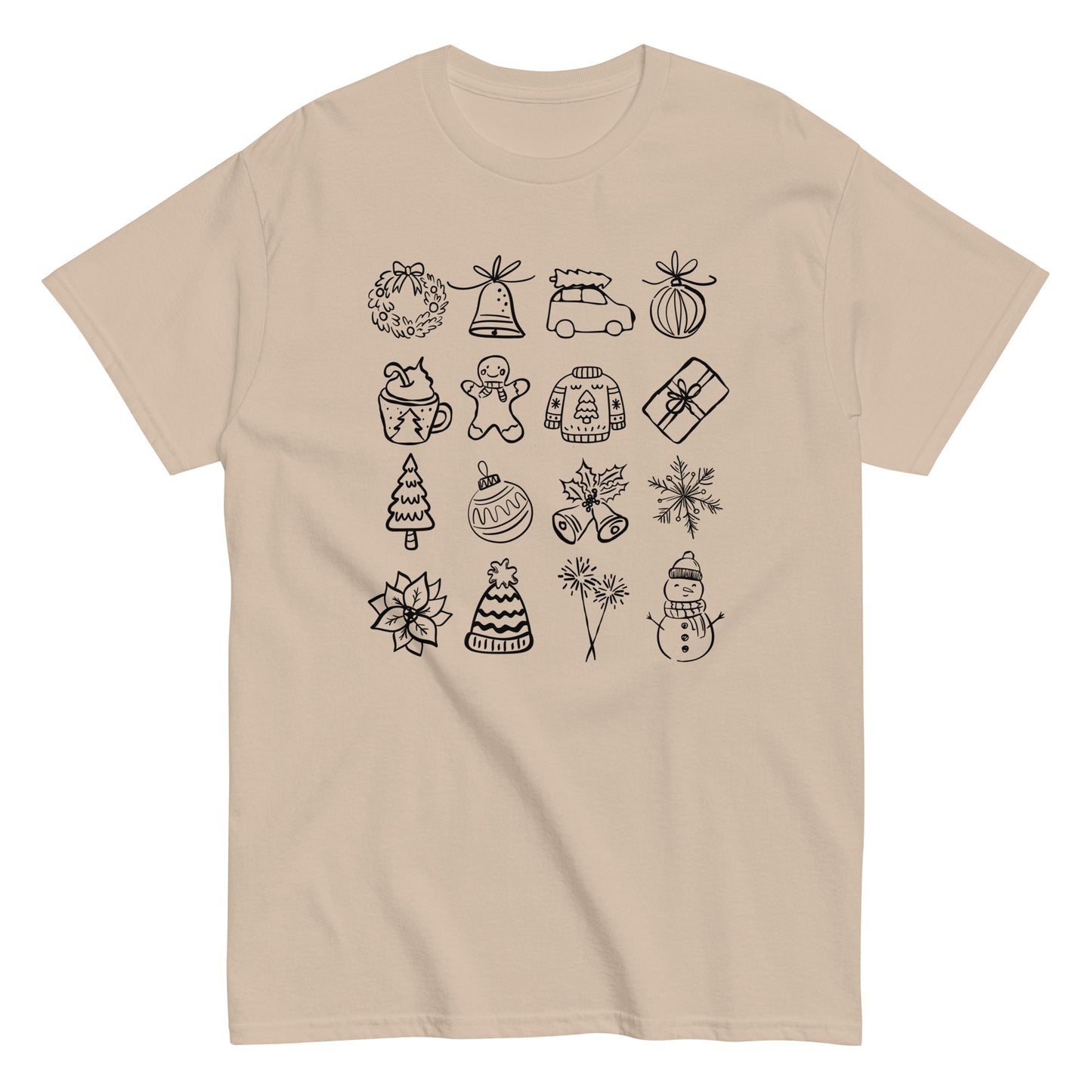 Unisex Christmas doodle t-shirt - cozy holiday tee perfect for festive gatherings and Christmas gifts - trendy seasonal apparel available in multiple colors