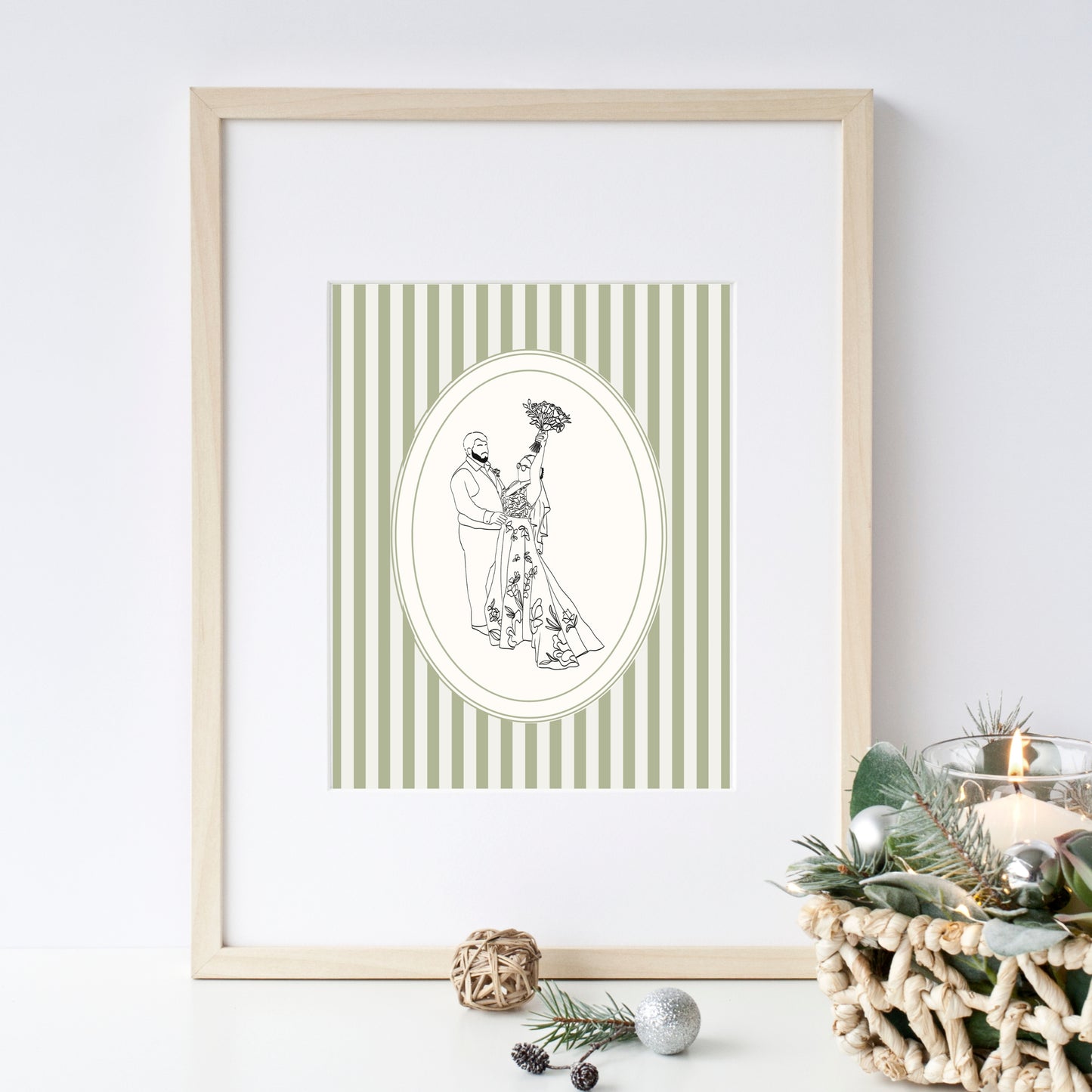 Custom couple portrait in retro color palette, modern minimalist gift idea