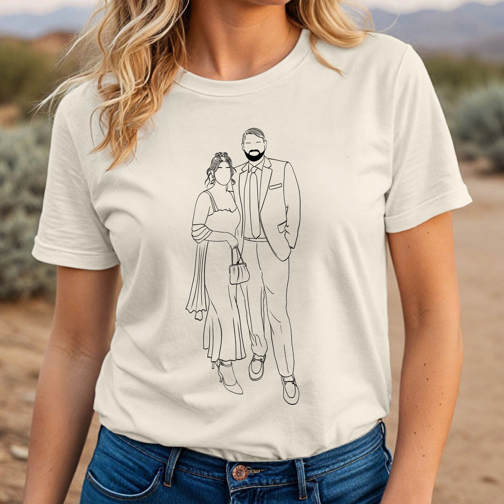 Faceless portrait t-shirt, custom minimalist art tee featuring personalized silhouette design,  perfect unique gift for couples and friends