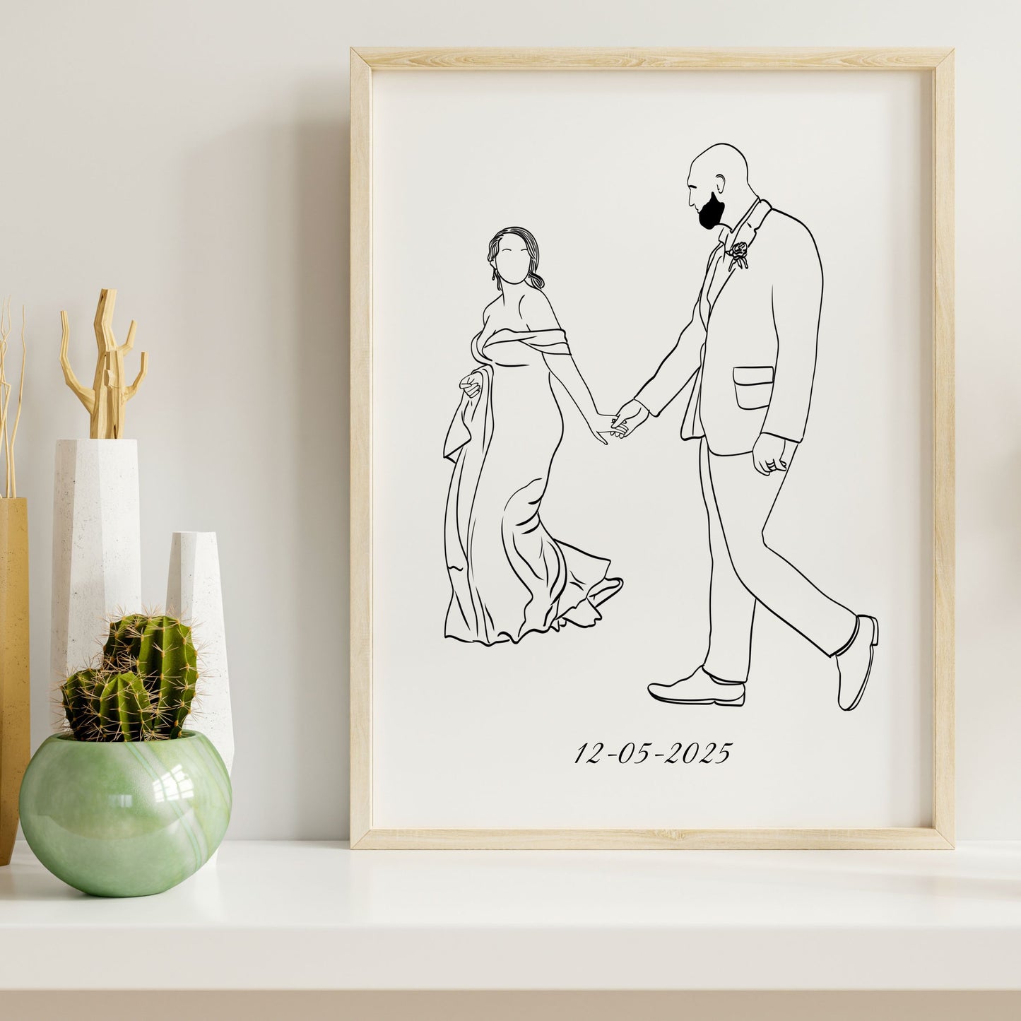 Faceless couple portrait, personalized minimalist illustration created from your photo. A modern digital artwork, perfect as a wedding, anniversary, or Valentine’s Day gift.