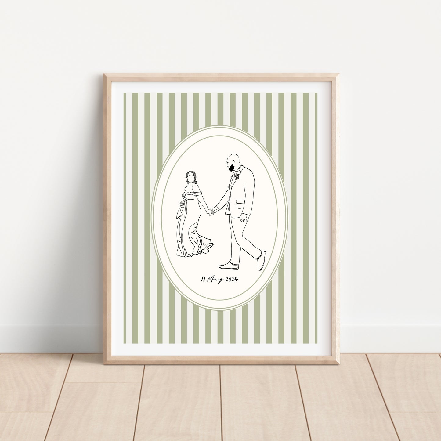 Custom couple portrait in retro color palette, modern minimalist gift idea