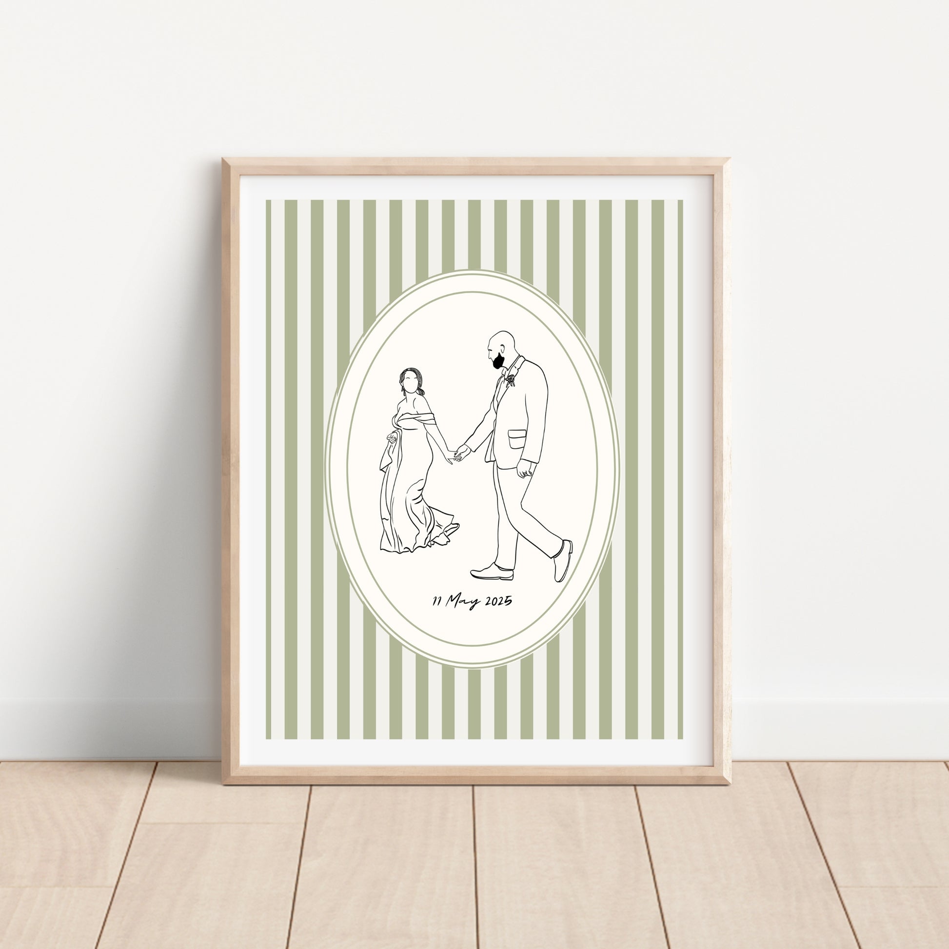 Custom couple portrait in retro color palette, modern minimalist gift idea